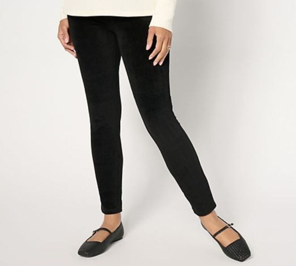 Quacker Factory Size XXS BLack Cordoroy Flat Waistband Jegging A671325 NWOT
